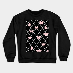 Pink and Black Lattice Butterflies Crewneck Sweatshirt